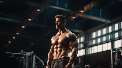 Fototapeta na wymiar Male bodybuilder anabolic on steroids in the gym