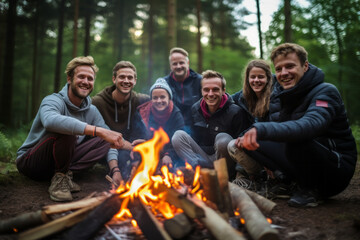 Gruppe von Leuten am Feuer, Generative AI