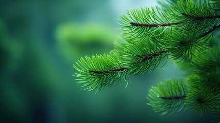 A green leaves Spruce branch with cones. AI generated image - obrazy, fototapety, plakaty