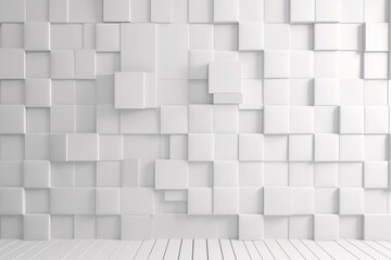 Futuristic white wall made of semigloss tiles, formed by square 3D blocks. A sleek and modern background. Generative AI