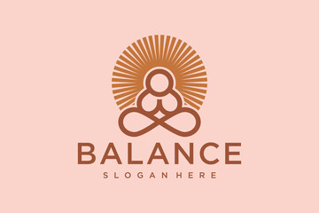 Yoga Logo with sun abstract design vector template Linear style.Health Spa Meditation Harmony .
