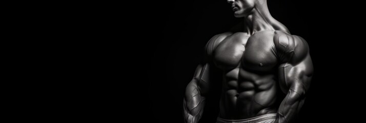 Fototapeta na wymiar Male bodybuilder on anabolic steroids infront of black background 
