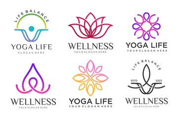 Collection of Yoga,Zen and Meditation logos,linear icons and elements.style minimalist.Vector design