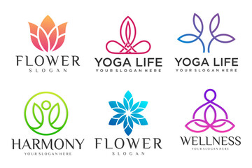 Fototapeta na wymiar Collection of Yoga,Zen,Spa and Meditation logos ,icons and elements.style minimalist.Vector design