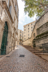 Centre historique de l'écusson de Montpellier, Occitanie, France.	