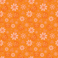 Orange Butterfly Garden Repeating Pattern