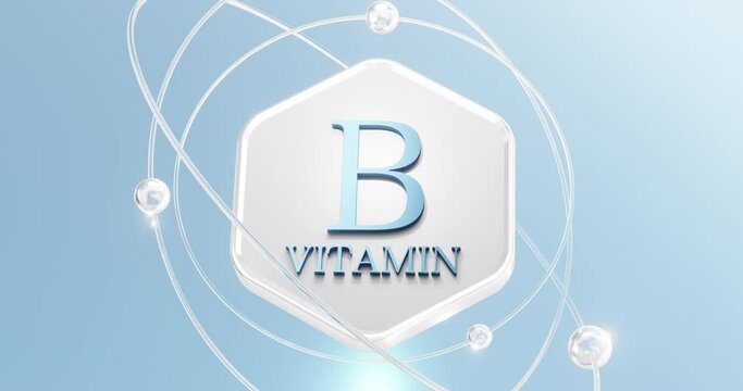 vitamin b inscription on a hexagon with rotating atoms and orbits, vitamin b complex, Thiamine, Riboflavin