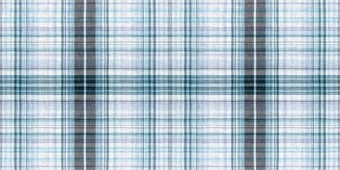 Minimal winter blue tartan linen border. Banner of unisex country cottage plain cotton plaid endless edging.
