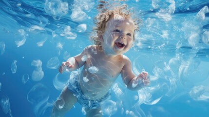 Obraz na płótnie Canvas Baby swimming in the pool underwater background.