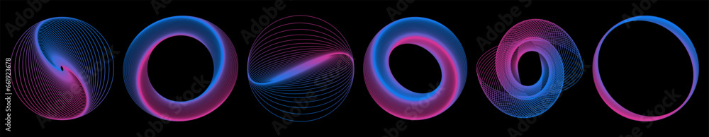 Poster Аbstract aesthetic isolated 3D wireframe in y2k style. Gradient line design elements. Vector illustration on black background.