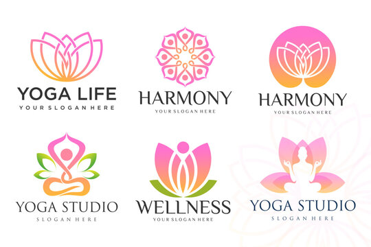 Collection of Yoga,Zen,Spa and Meditation logos ,icons and elements.style minimalist.Vector design