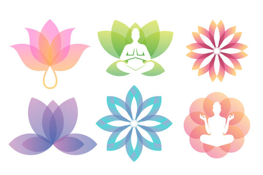 set of flower and yoga logo design template .combination lotus and people.