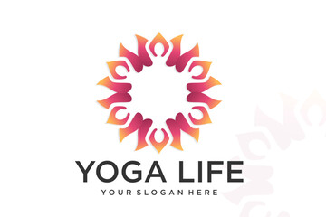 Human Yoga With Lotus Logo Design Template.Yoga,Zen,Spa and Meditation logos ,icons and elements.