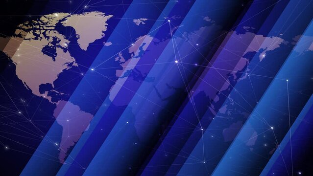 Infographic globe news backdrop with connected lines presents headline news on tv station. Global report press play on current events and world affairs with connected lines and dots