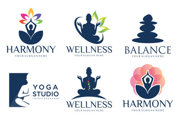 Collection of Yoga,Zen,Spa and Meditation logos ,icons and elements.style minimalist.Vector design - obrazy, fototapety, plakaty