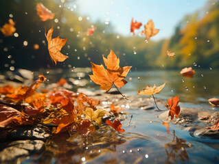 Obraz na płótnie Canvas Autumn landscape, yellow leaves in a puddle. 