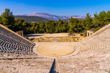 Epidavfos, Greece - 16 February 2023 - The old Greek theater of Epidavros