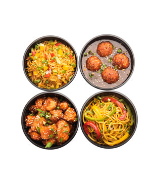 Home delivery of Indian chinese food in plastic boxes in group png image