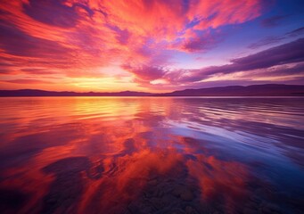 "Serenity's Canvas: An Orange and Pink Sunset's Reflection" Generativ ai.