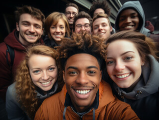 Obraz premium A group of international friends taking a selfie. 