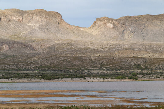 View of the Fra Cristobal Range across the Rio Grande River at Elephant Butte State Park, Truth or Consequences, New Mexico