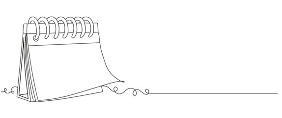 Loose-leaf calendar in one continuous line art vector illustration. Calendarr Doodle contour vector illustration