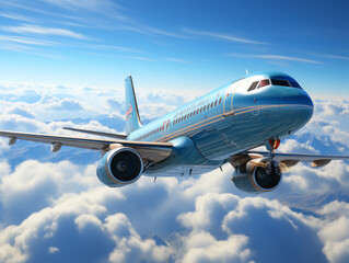 Naklejka na ściany i meble A passenger plane flies above the clouds. 