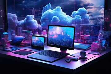 Cloud computing technology concept. Data center concept. Modern cloud technologies.