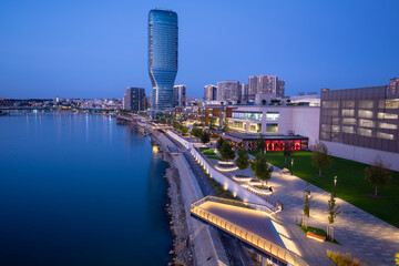 Fototapeta na wymiar Belgrade Waterfront - a new luxury neighborhood on the banks of the Sava River
