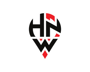 HNW letter location shape logo design. HNW letter location logo simple design.