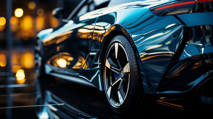 Close-up of luxury sports car in night city. - Powered by Adobe