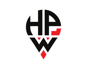 HPW letter location shape logo design. HPW letter location logo simple design.