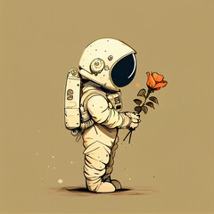 a cartoon astronaut holding a flower, generative ai