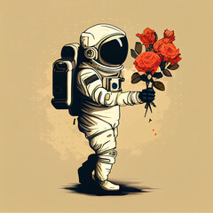 a cartoon astronaut holding a flower, generative ai