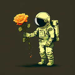 a cartoon astronaut holding a flower, generative ai