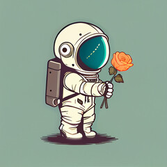 a cartoon astronaut holding a flower, generative ai