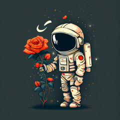 a cartoon astronaut holding a flower, generative ai