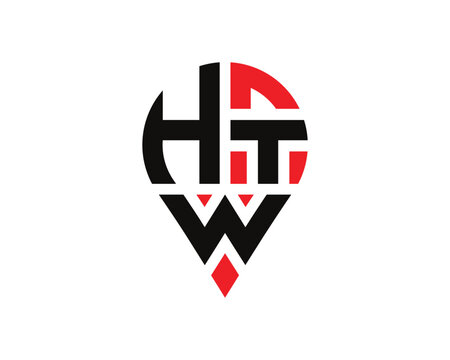 HTW letter location shape logo design. HTW letter location logo simple design.