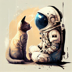 a cat and an astronaut, generative ai