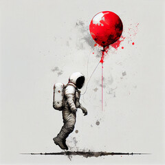 astronaut with red balloon white background, generative ai