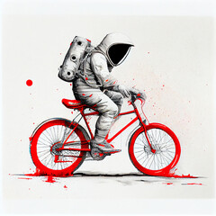 an astronaut with red bicycle white background, generative ai