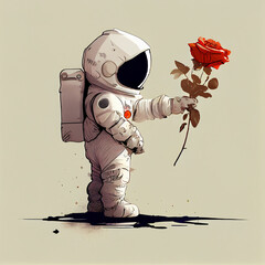 a cartoon astronaut holding a flower, generative ai