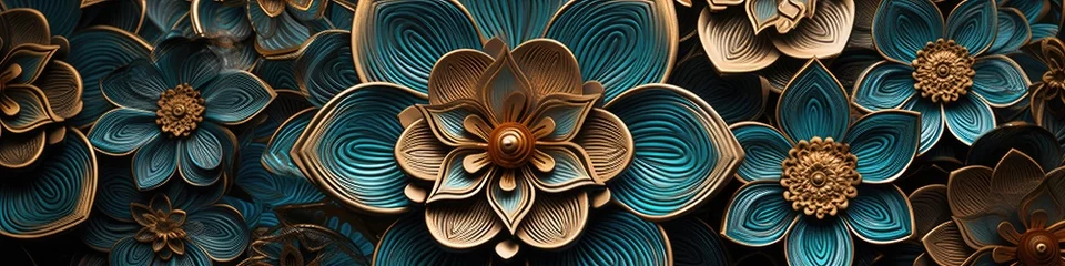 Foto op Plexiglas Luxury motif islamic gold lining roses with blue green mandala art styles ornamental design background © Virtual Art Studio