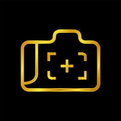 Obraz premium gold colored camera icon. Photo camera in flat style