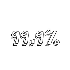 Transparent vector of a number percentage. Isolated percentage doodle. 99.9