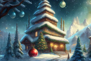 Chistmas house in the snow, Christmas, merry Christmas, mountains