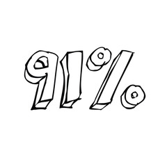Transparent vector of a number percentage. Isolated percentage doodle. 91