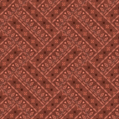 Seamless monochrome oriental ethnic pattern. Terracotta background.