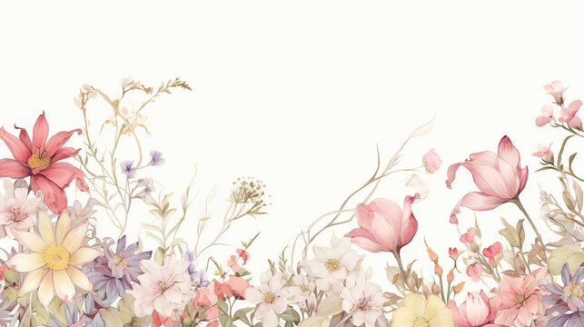 Floral border frame drawn watercolor with copy space on white background.AI generated image