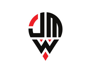 JMW letter location shape logo design. JMW letter location logo simple design.